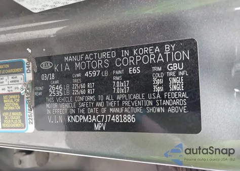 2018 Kia Sportage Lx z USA, uszkodzony, nr VIN KNDPM3AC7J7481886